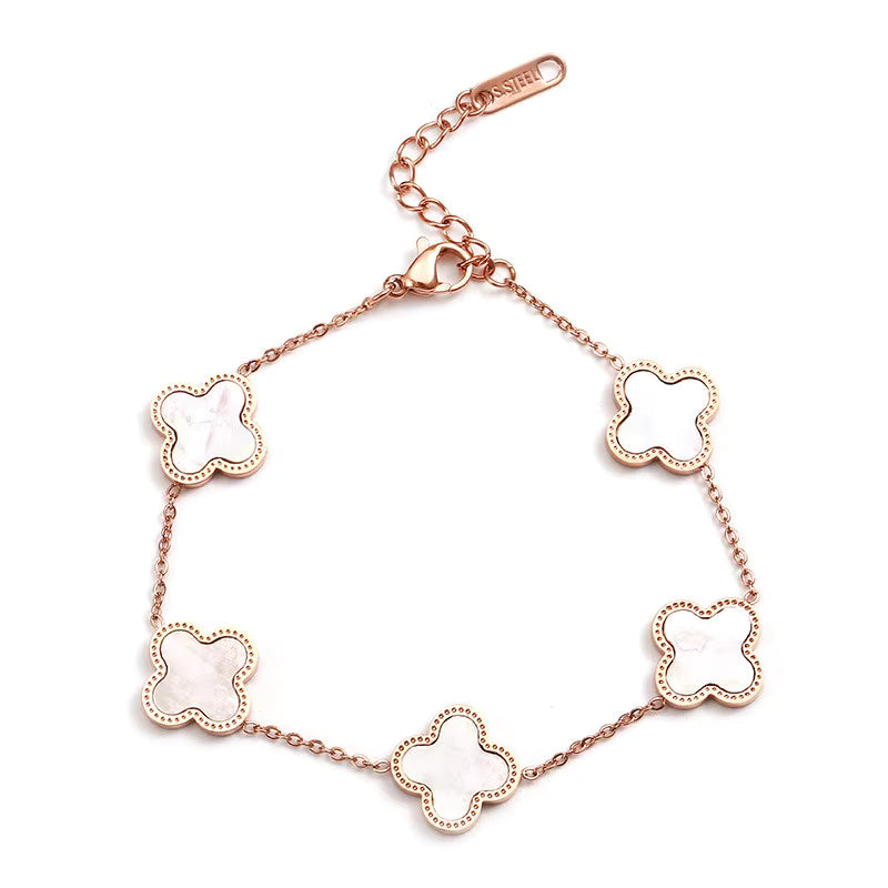 Women Jewelry 18k Gold Filled Stainless Steel Four Leaf Clover Bracelet