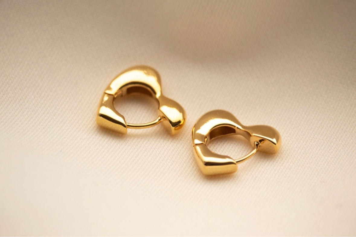 Golden Heart Huggies Earrings