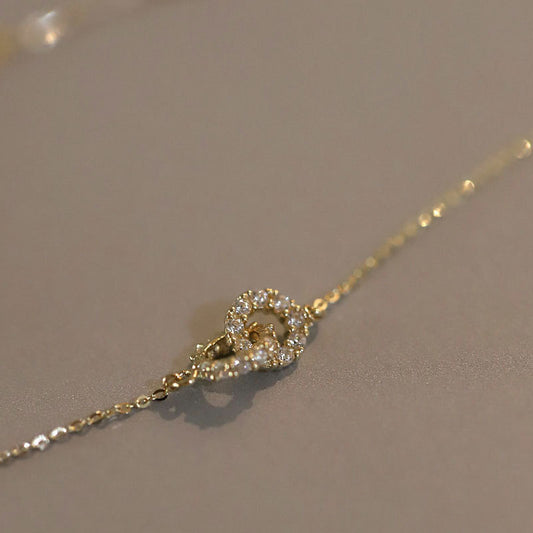 Exquisite 14K Gold Plated S925 Sterling Silver Interlocking Diamond Double Ring Pendant Necklace Women