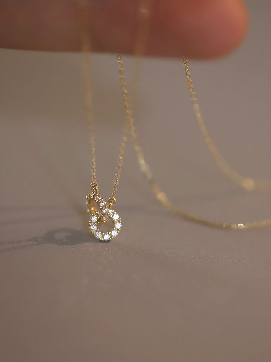 Exquisite 14K Gold Plated S925 Sterling Silver Interlocking Diamond Double Ring Pendant Necklace Women