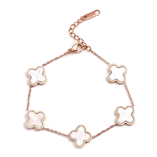 Women Jewelry 18k Gold Filled Stainless Steel Four Leaf Clover Bracelet