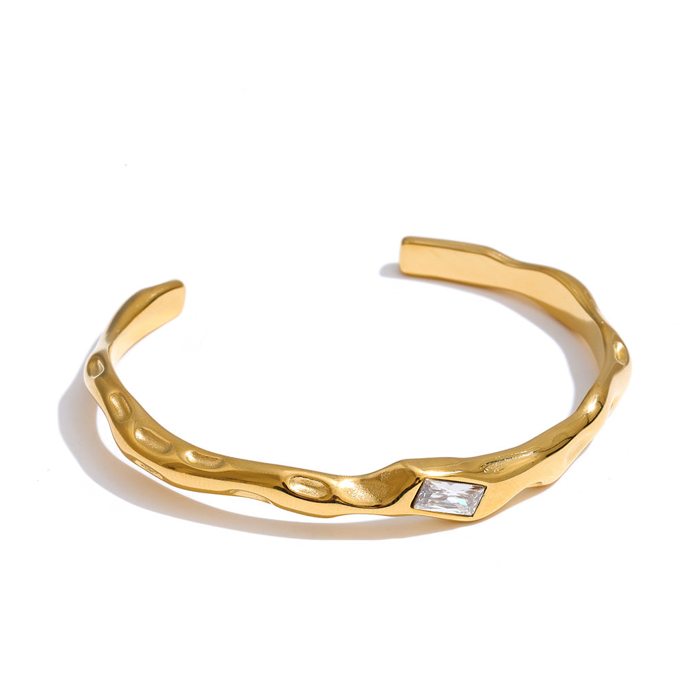Stainless Steel Open Bracelet Square Cubic Zirconia Hypoallergenic Bracelet