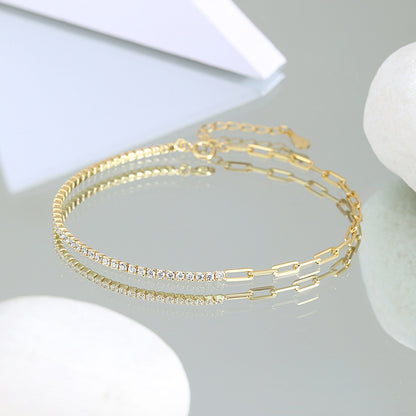 Fine Jewelry Splicing Cubic Zircon 925 Sterling Silver Chain Adjustable Bracelets for Women