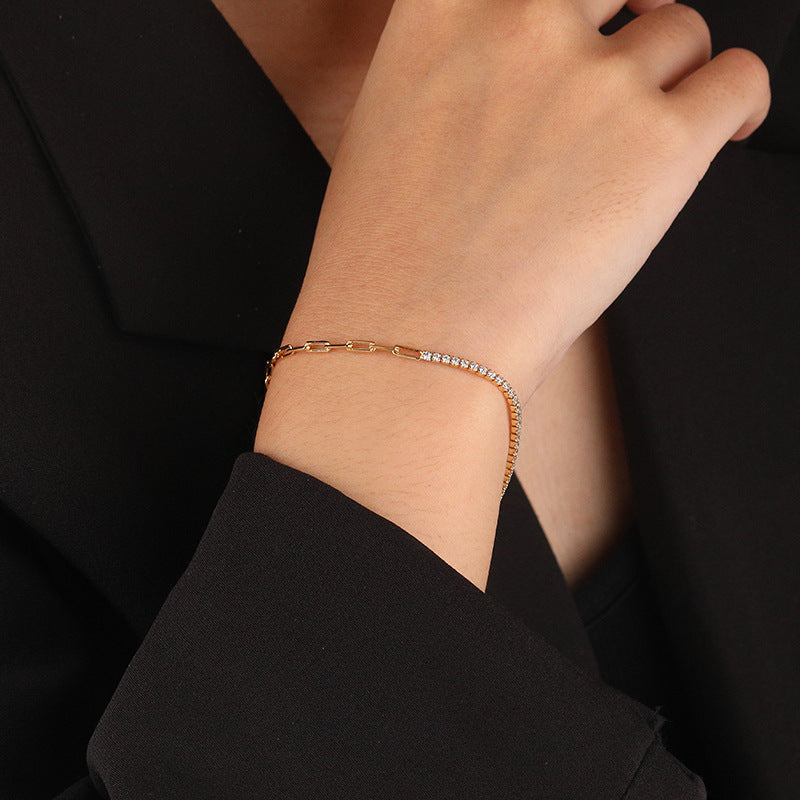 Fine Jewelry Splicing Cubic Zircon 925 Sterling Silver Chain Adjustable Bracelets for Women