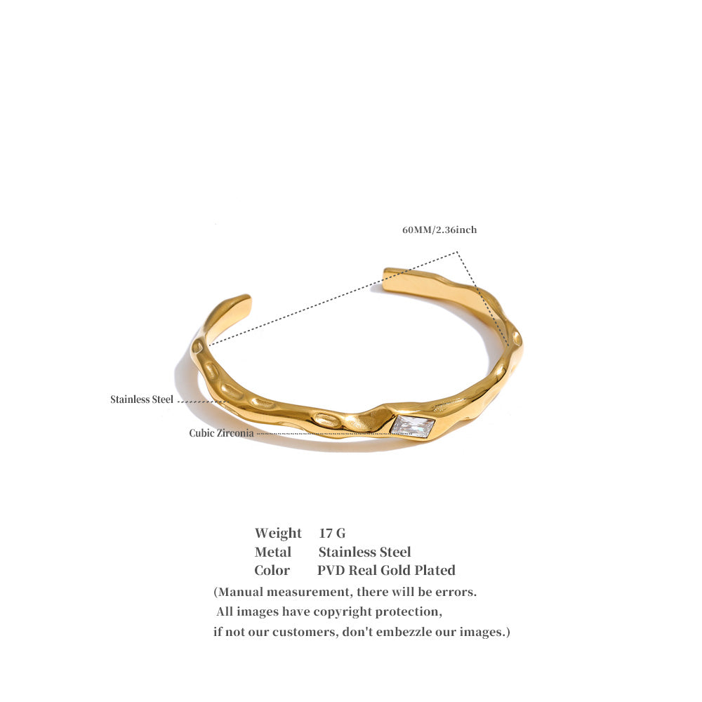 Stainless Steel Open Bracelet Square Cubic Zirconia Hypoallergenic Bracelet