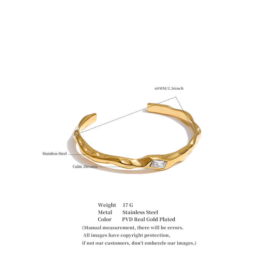 Stainless Steel Open Bracelet Square Cubic Zirconia Hypoallergenic Bracelet