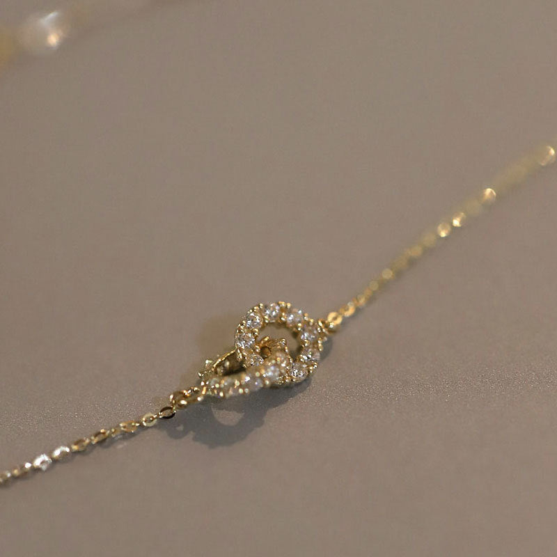 Exquisite 14K Gold Plated S925 Sterling Silver Interlocking Diamond Double Ring Pendant Necklace Women