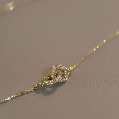 Exquisite 14K Gold Plated S925 Sterling Silver Interlocking Diamond Double Ring Pendant Necklace Women